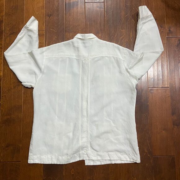 Cubavera Casual Quad Pocket Embroidered White Rayon Button Down Shirt Men's XL - Picture 5 of 8